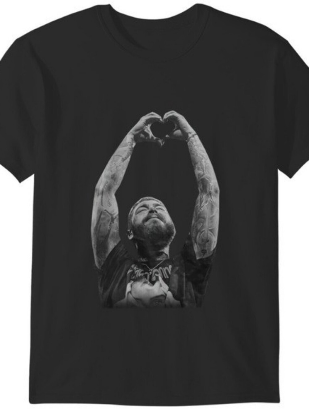Gildan Post Malone Tee with White Graphic Heart Gesture